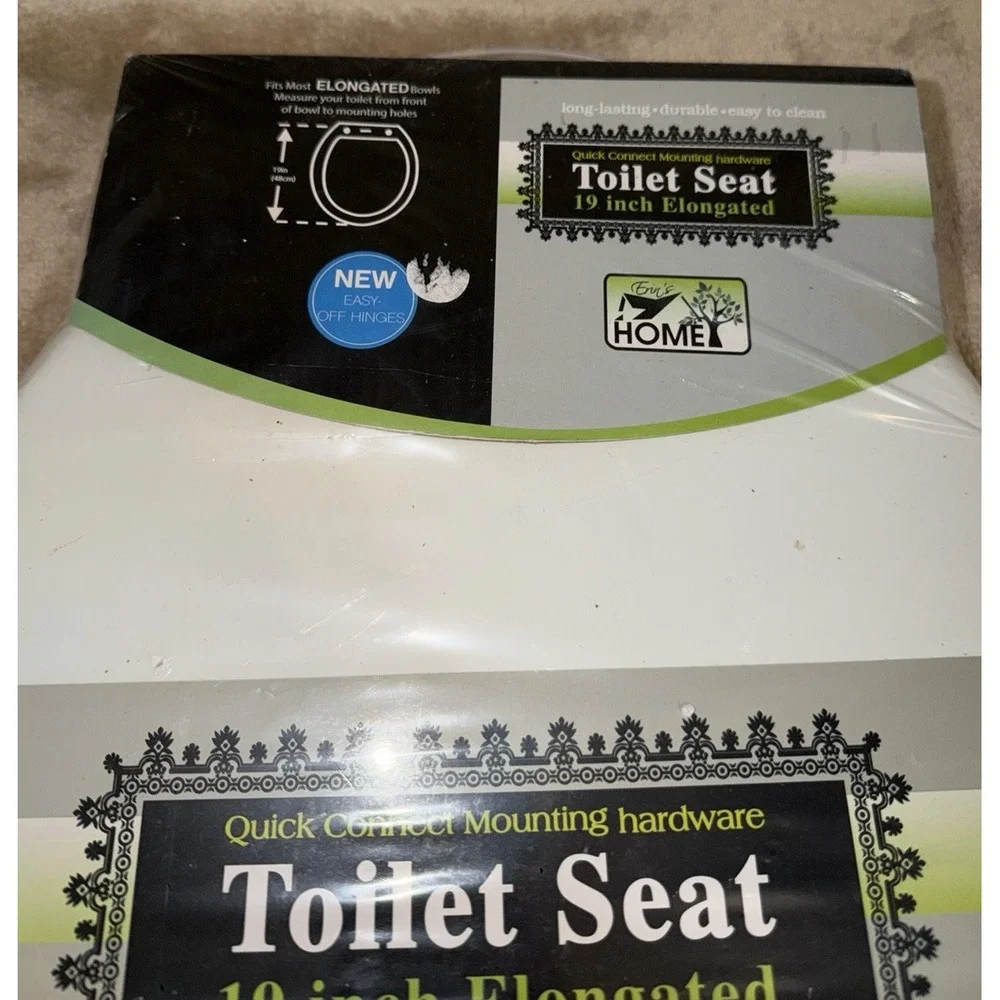 New Erin's Home Toilet Seat Elongated 19 inch Bottom Mount MDF Cover White